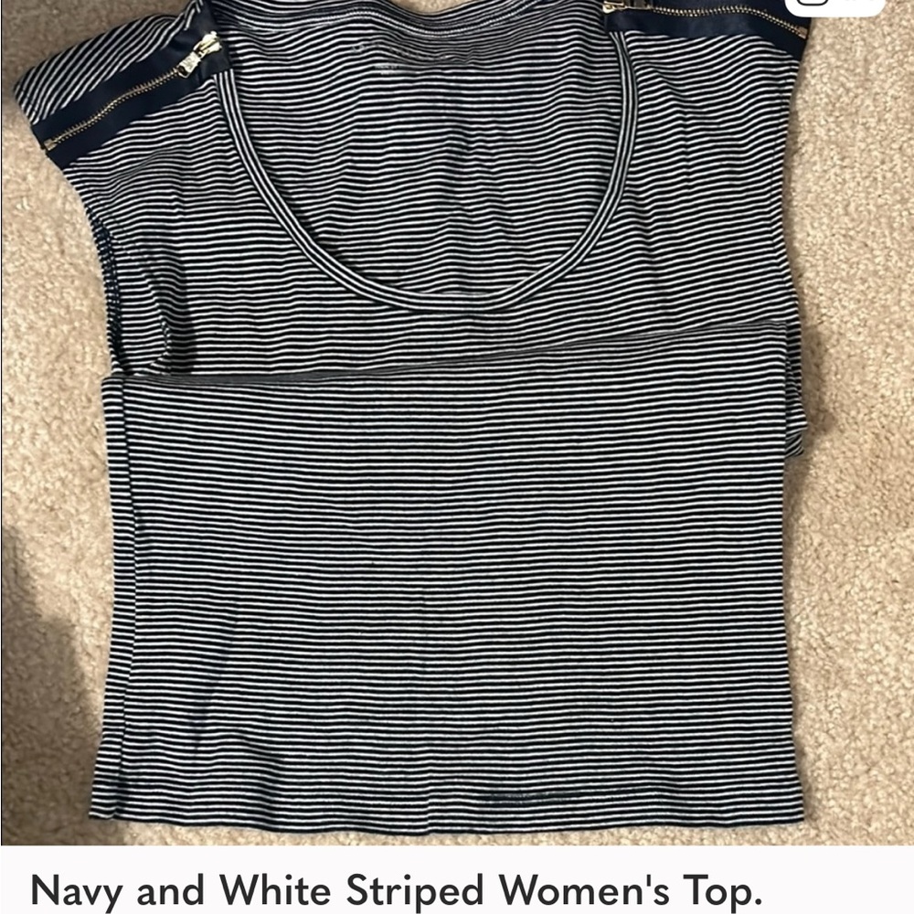 Navy and White Striped Women's Top